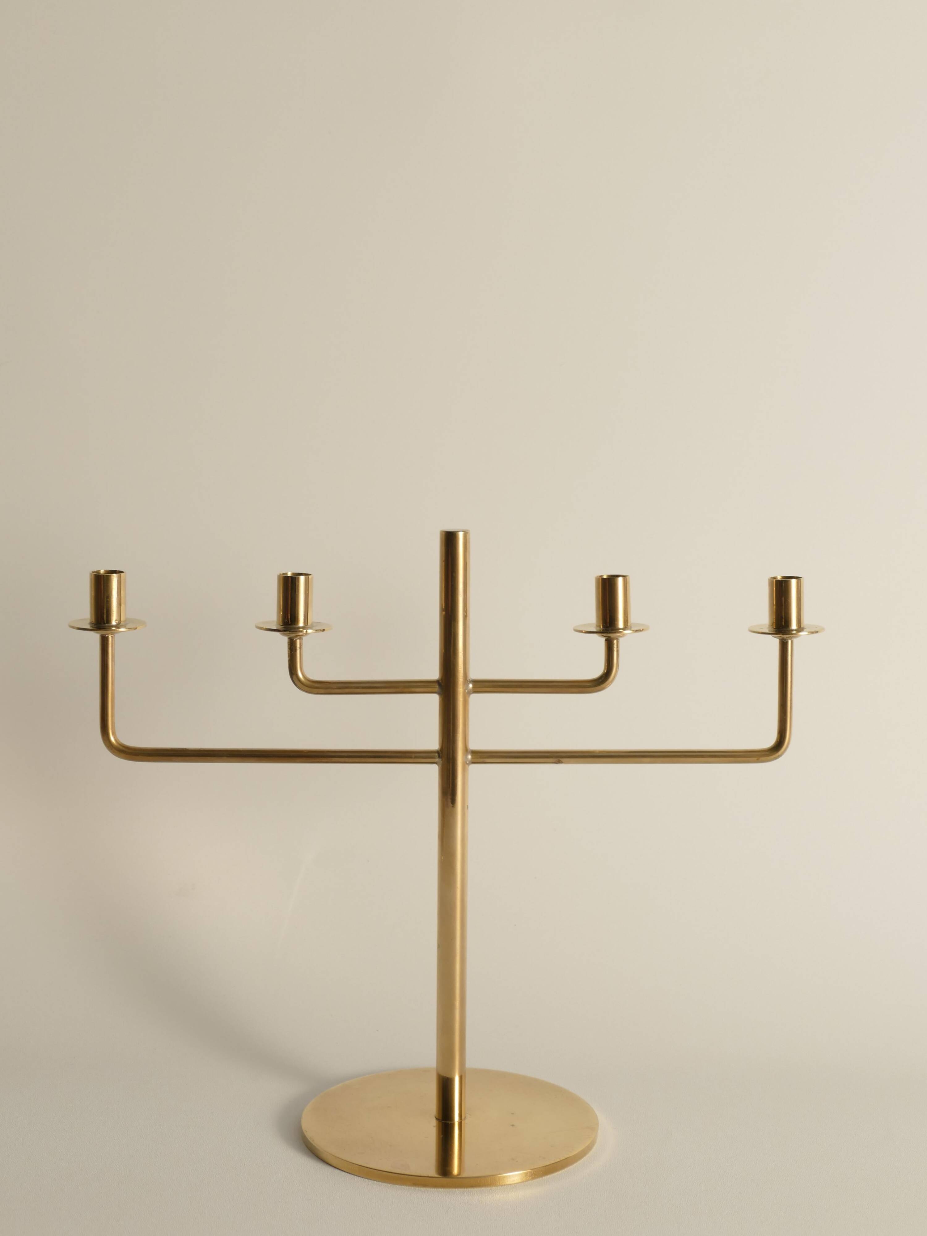 Scandinavian Modern Brass Candelabra by Hans-Agne Jakobsson, Markaryd, 1960s