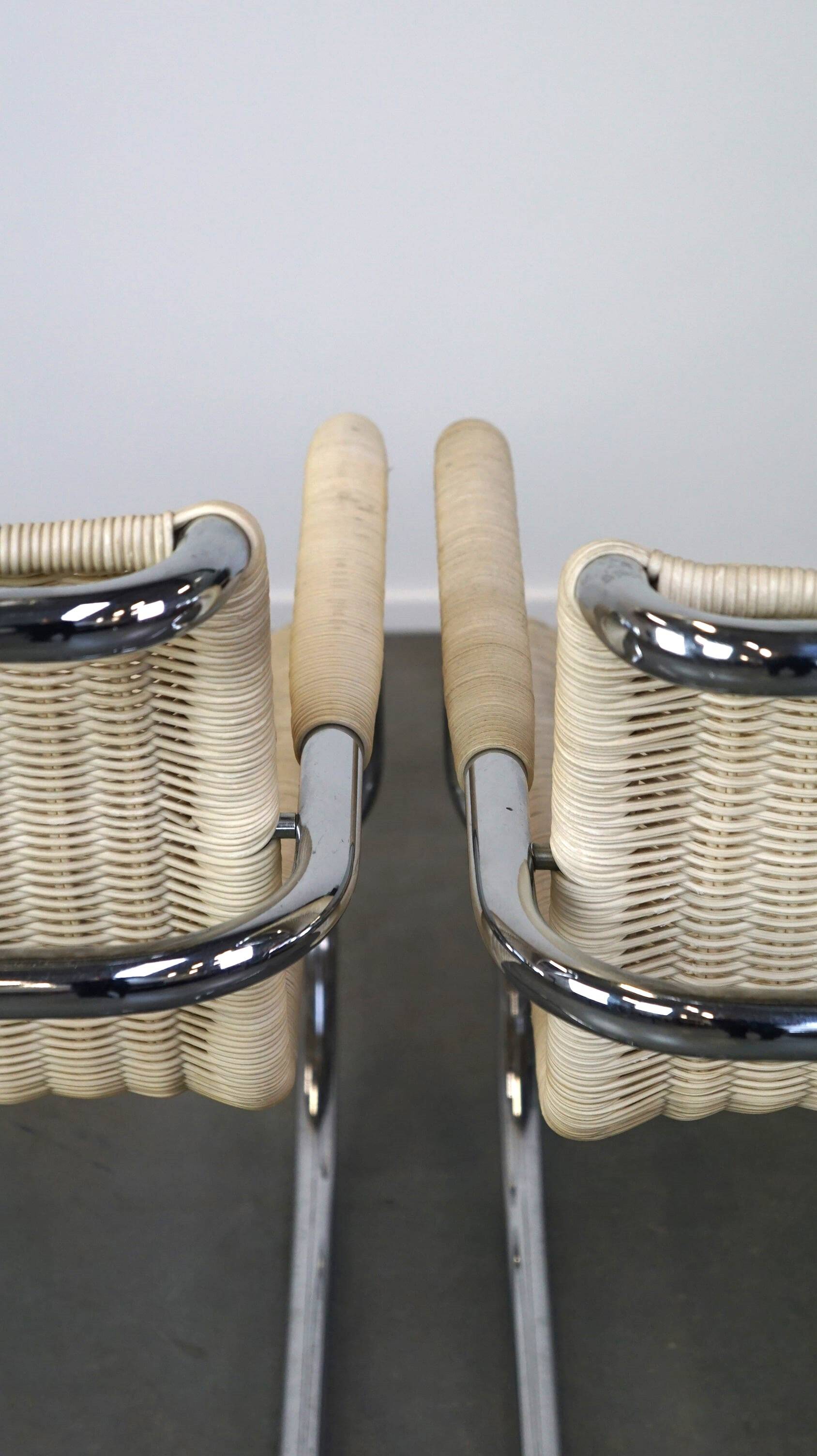 Set of two vintage design chairs by Franco Albini for Tecta, chrome and rattan