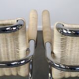 Set of two vintage design chairs by Franco Albini for Tecta, chrome and rattan
