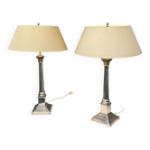 Pair of table lamps, Corinthian columns, silver-plated, England, 1970s