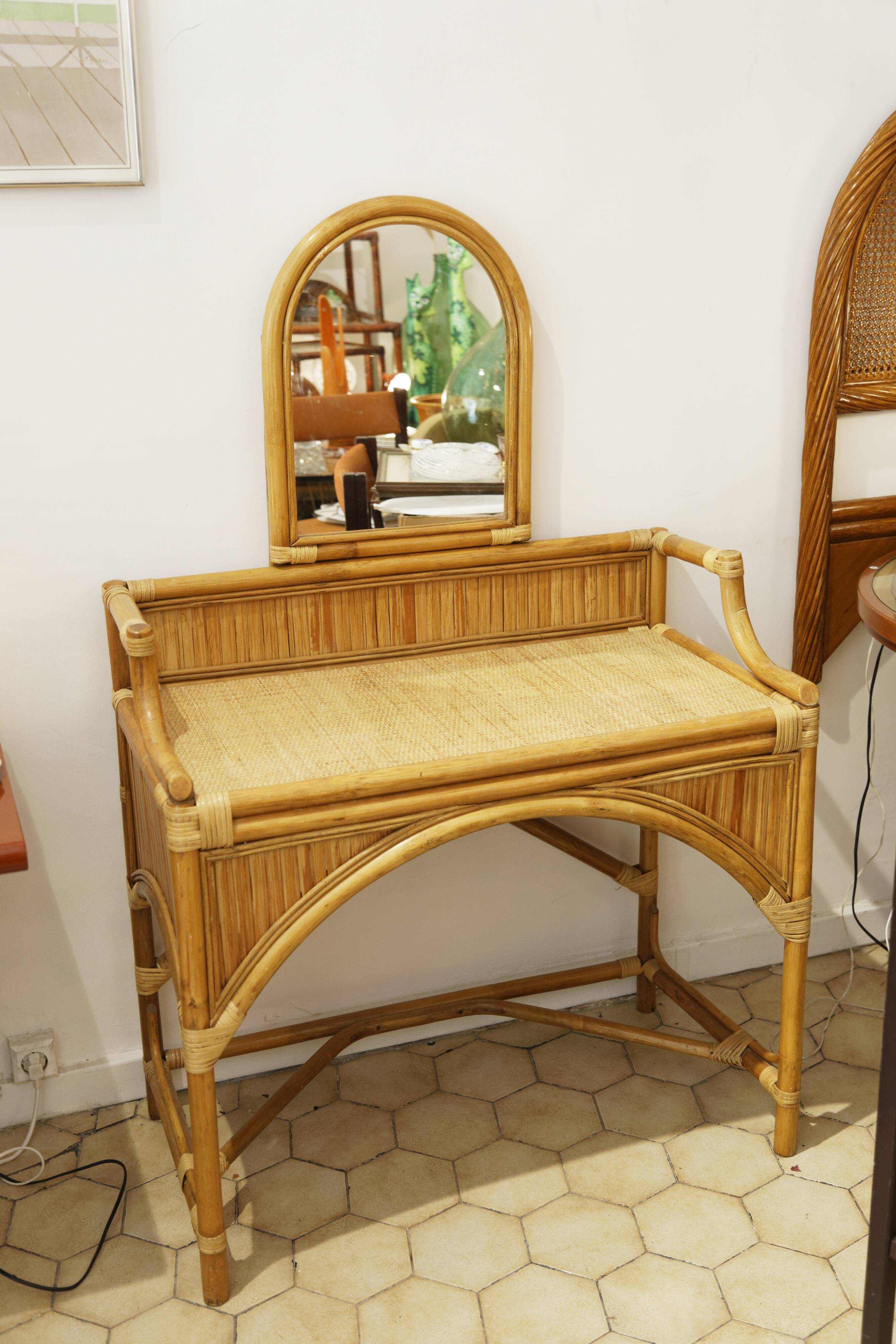 Dressing table and mirror Bamboo Blond rattan