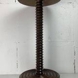 Brutalist Wood Turned Wine Press Side Table