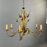 Lustre en métal doré, Italie, vers 1950