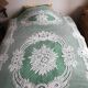 Bedspread, vintage, crocheted, floral, square mesh.