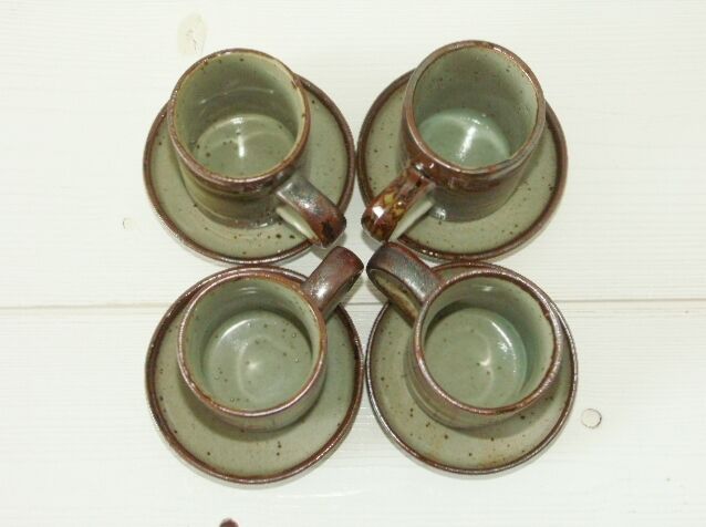 Lot 4 mugs & sous-tasses grès émaillé vintage années 70