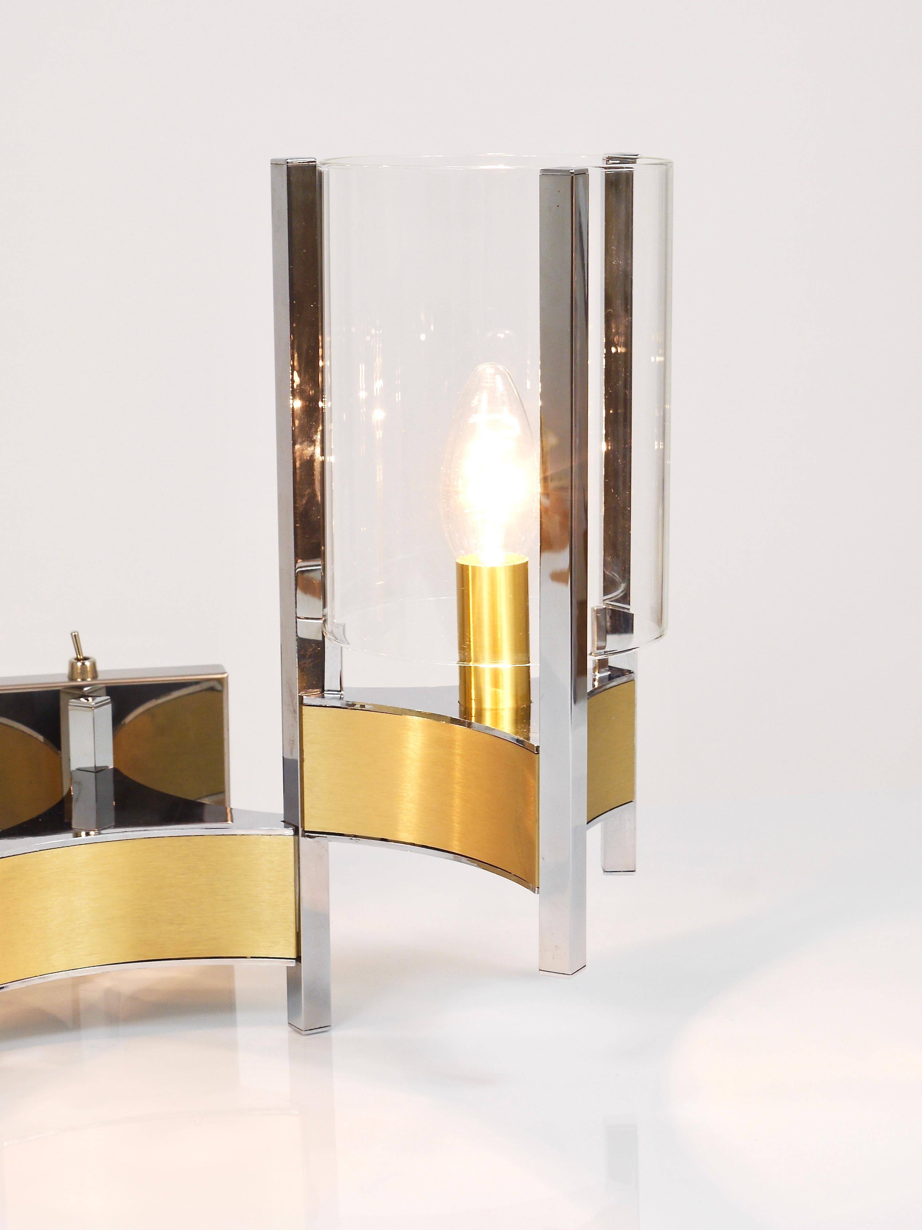 Gaetano Sciolari Large Wall Sconces / Sconces, Chrome, Brass, Glass, 1970s