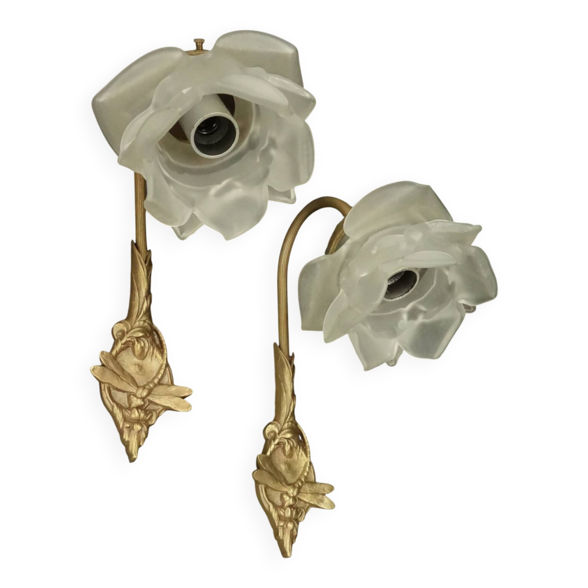 Pair of dragonfly wall sconces from the Art Nouveau period - bronze by Charles Ranc