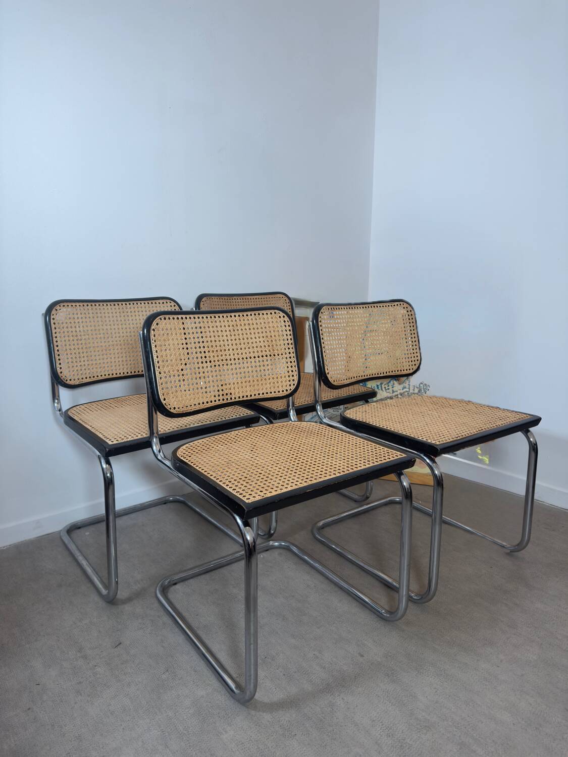 Four Marcel Breuer Cesca chairs Made in Italy