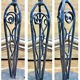 Antique Art Deco lamp from the 1930s, wrought iron with a blue basin in the Ezan style.