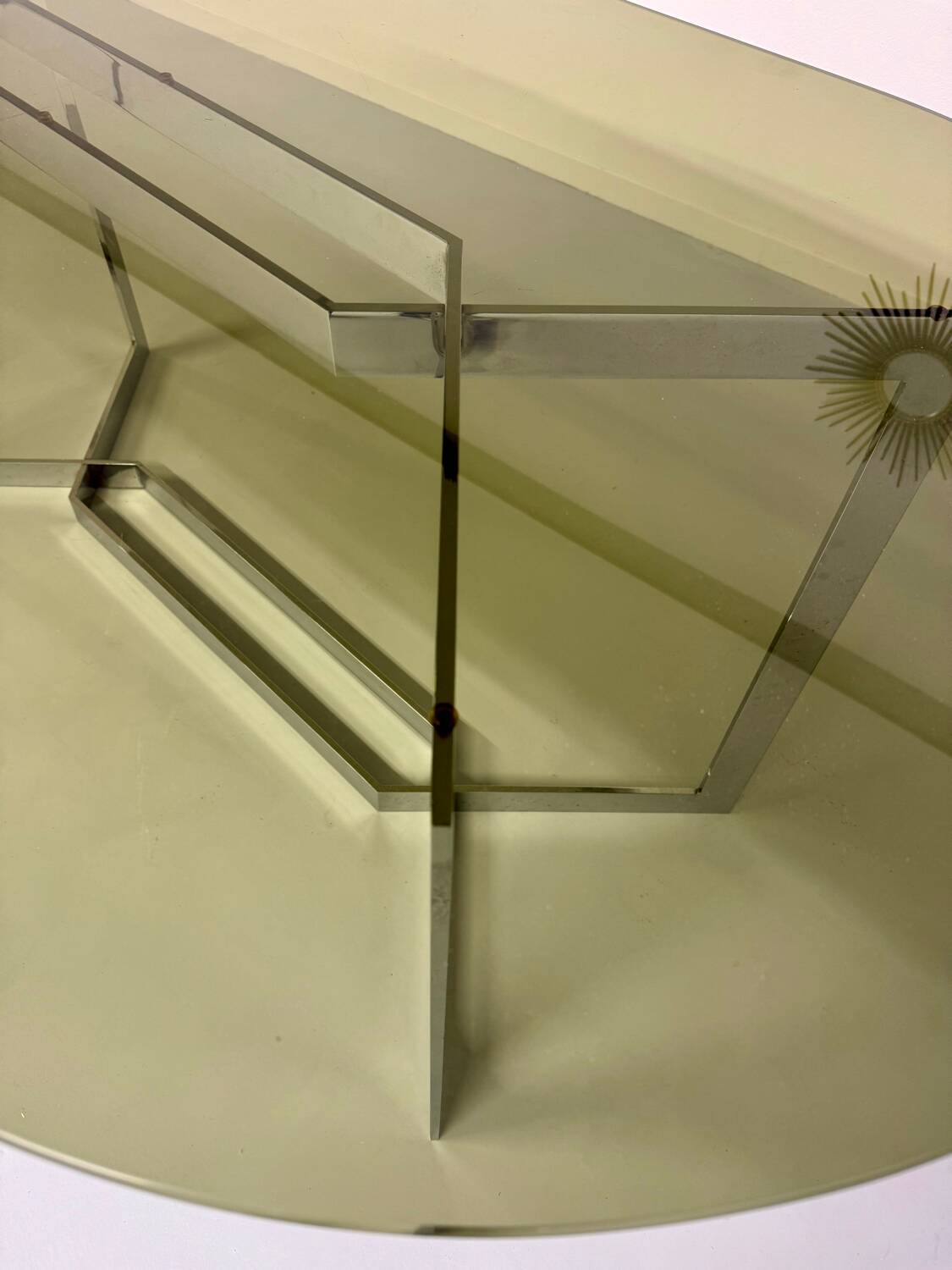 Vintage chrome and smoked glass table, 70s design, Paul Legeard DOM
