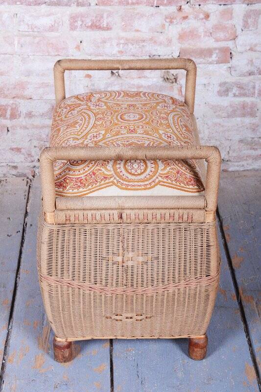 Czech Art Deco Stool in Wood and Hemp, 1940s