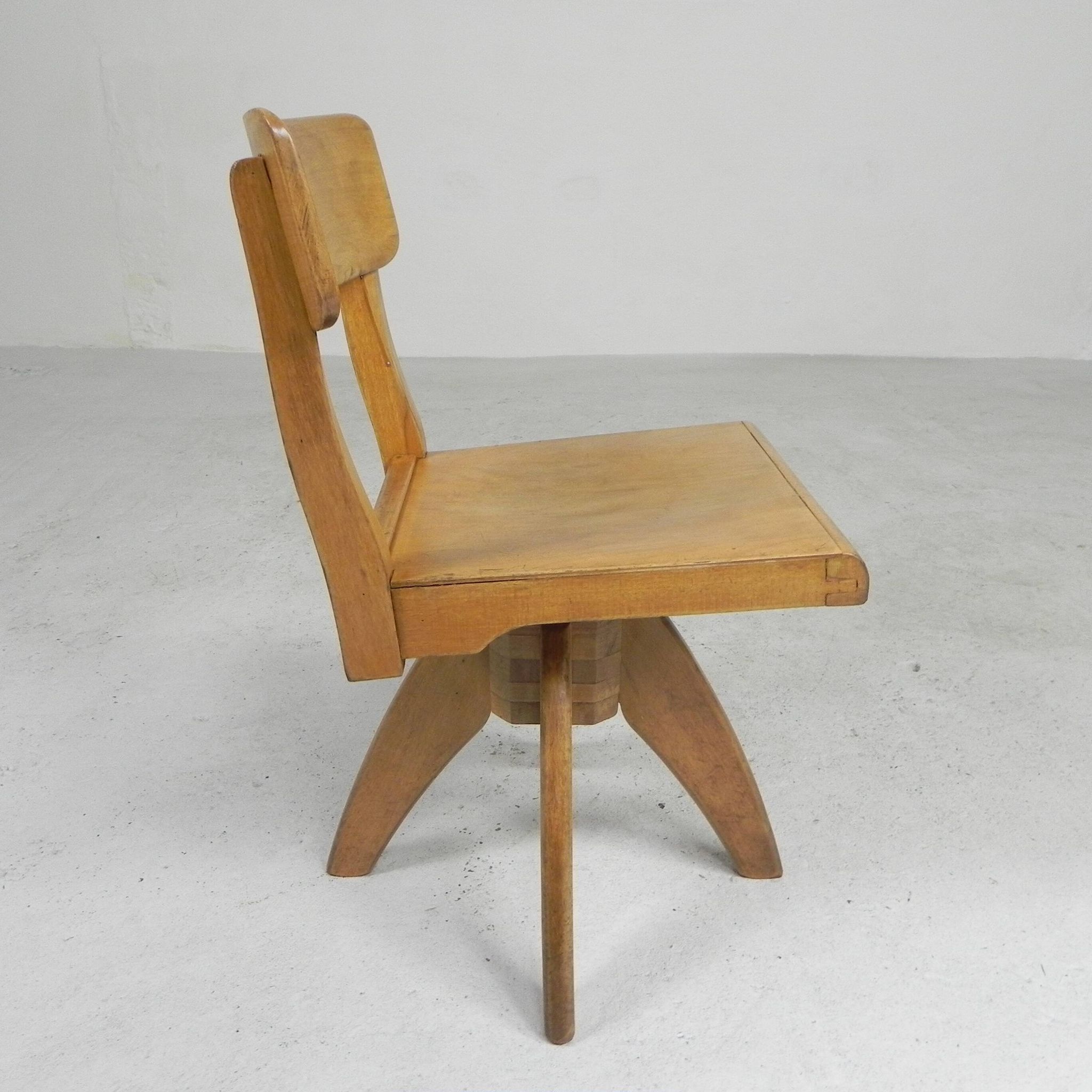 Wooden high chair, swivel chair, school chair, 1950s
