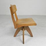Wooden high chair, swivel chair, school chair, 1950s