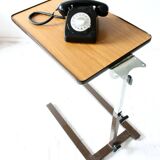 Extendable vintage desk from the 1960s, brown wood and metal structure, practical mid-century design.