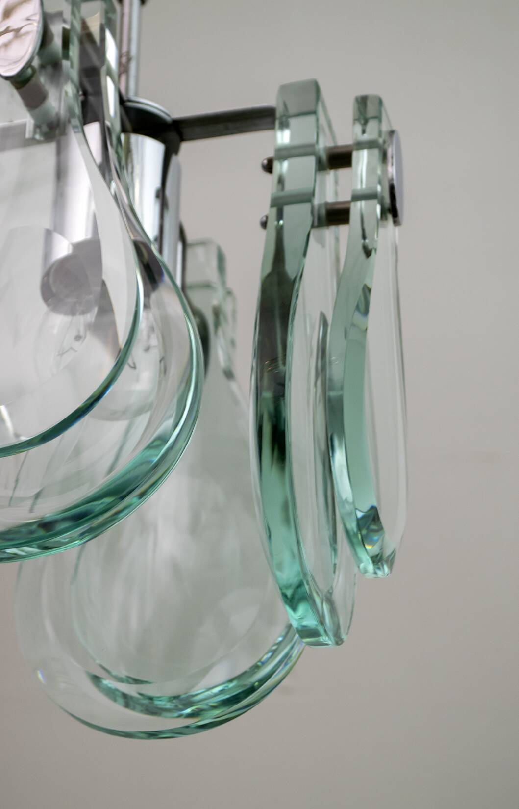 Mid-Century Modern Italian Chrome and Thick Glass Pendant by Veca, 1960s