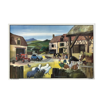 Tableau pédagogique ogé-hachette "la ferme" et "la gare" années 50