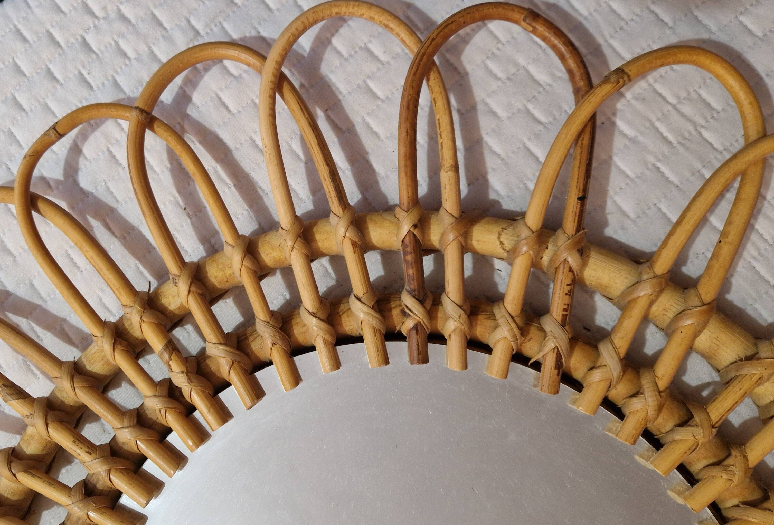 Vintage 70s style rattan sun mirror