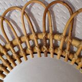 Vintage 70s style rattan sun mirror