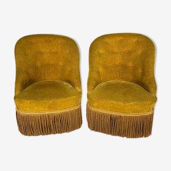 Pair of large padded heaters, golden yellow velvet