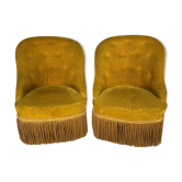 Pair of large padded heaters, golden yellow velvet