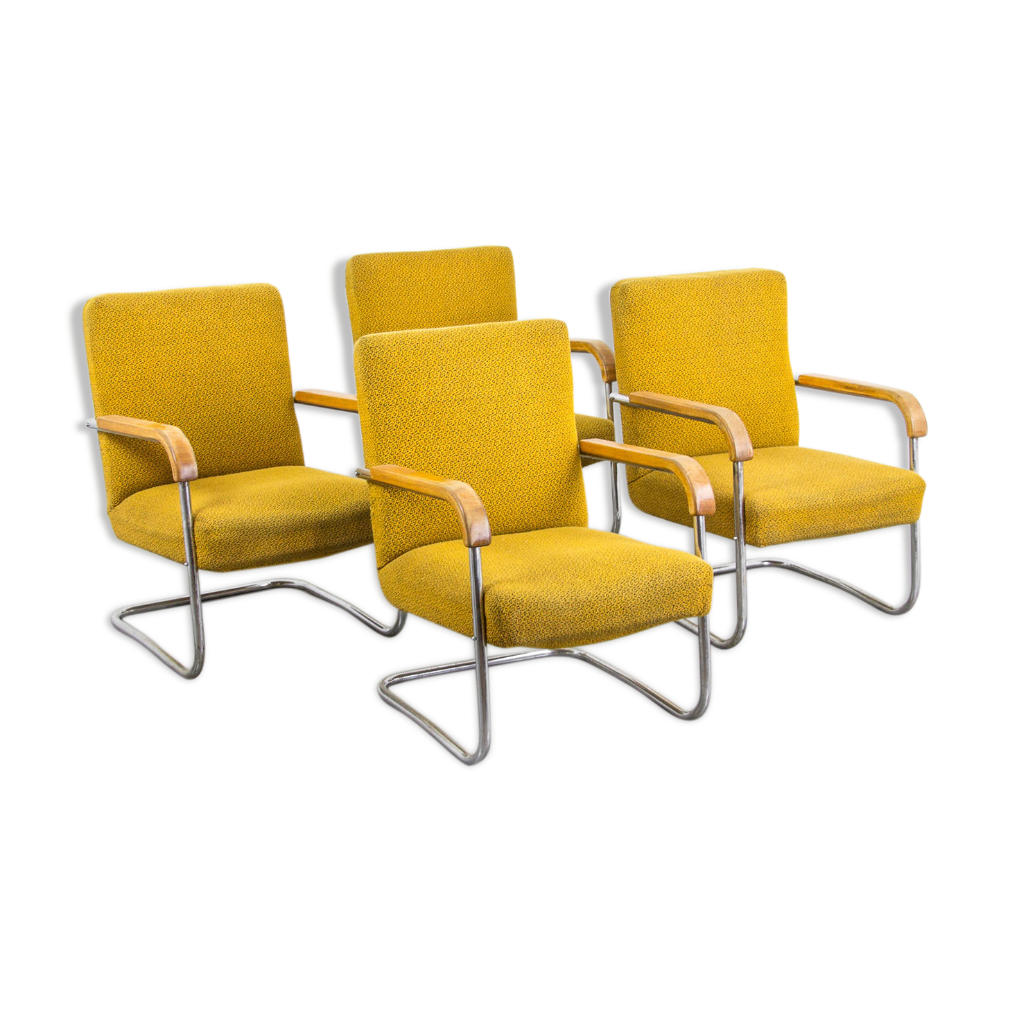 Set of 4 vintage yellow armchairs