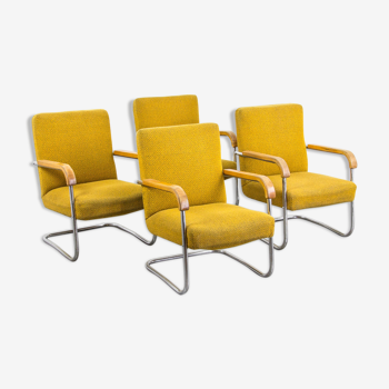 Set of 4 vintage yellow armchairs
