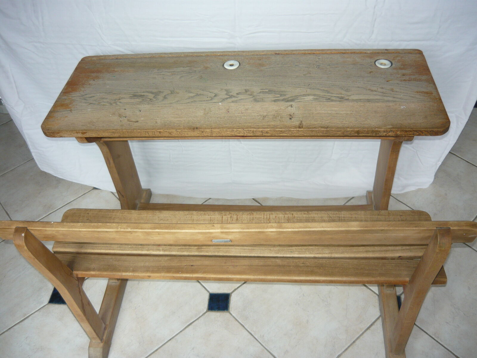 Solid wood school desk from the 1950s