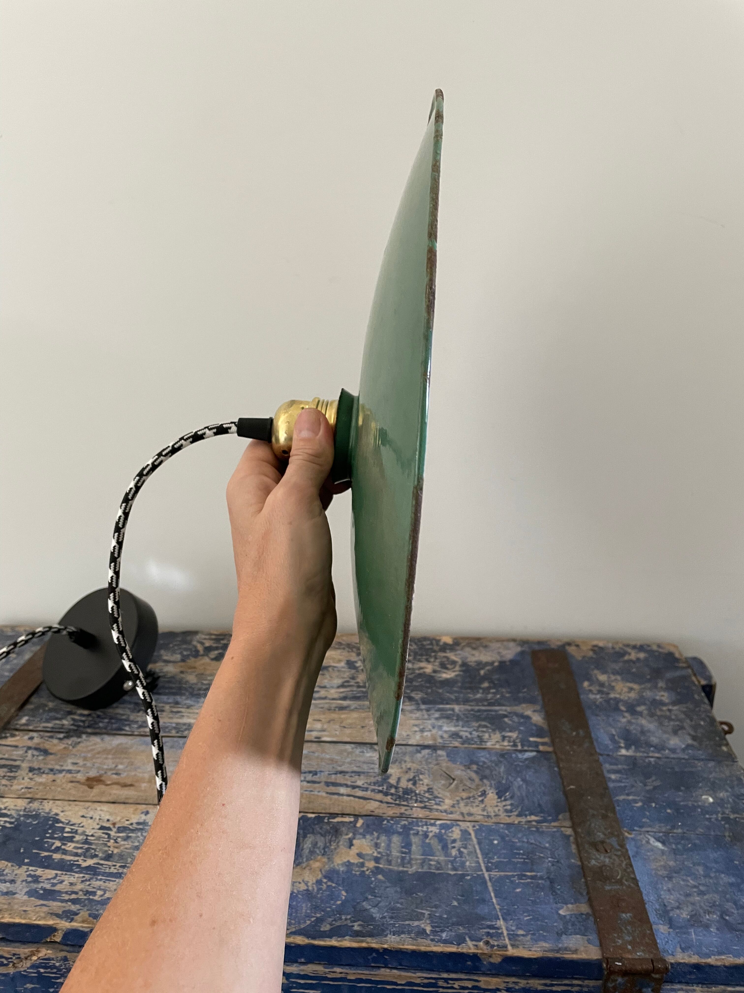 Vintage suspension in green enamelled sheet metal