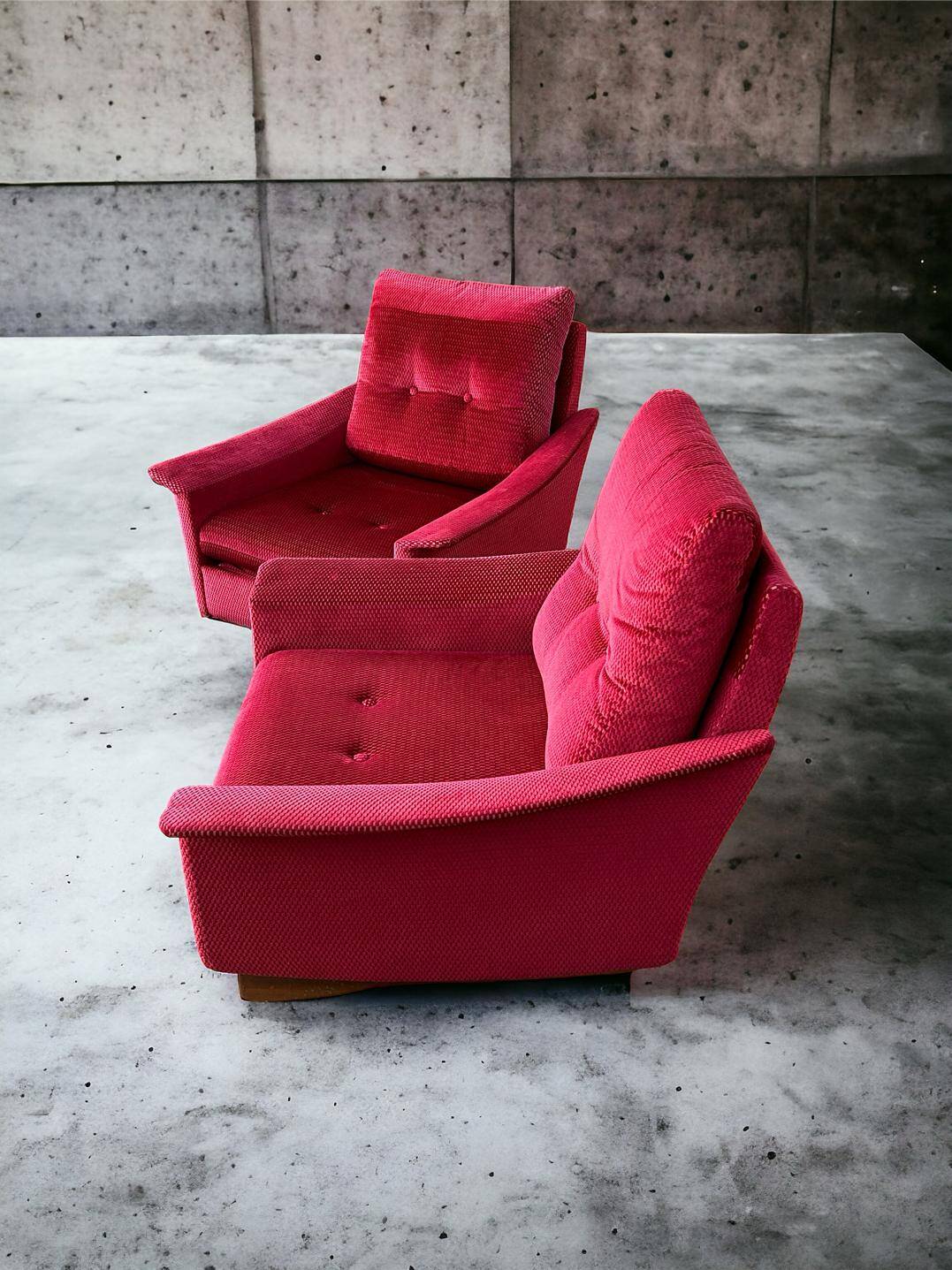 Pair of vintage comfortable armchairs in fabrics probably italian from the 1950s-60s