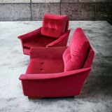 Pair of vintage comfortable armchairs in fabrics probably italian from the 1950s-60s