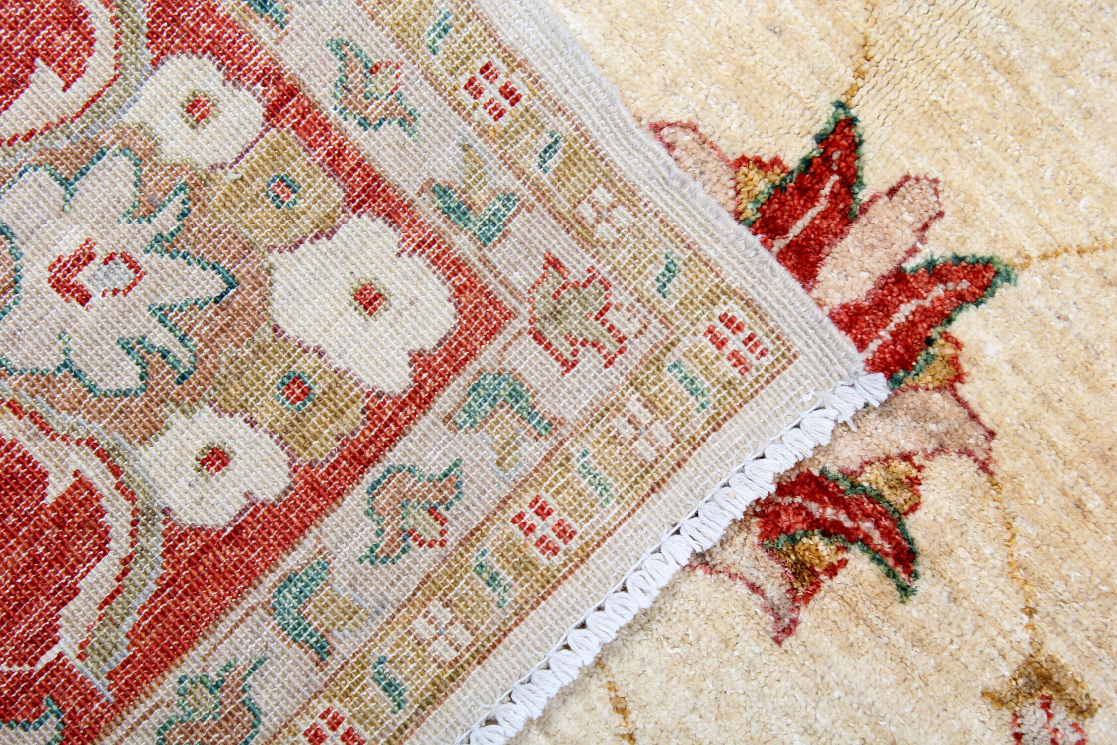 Handwoven cream wool ziegler rug traditional afghan carpet 198x249cm