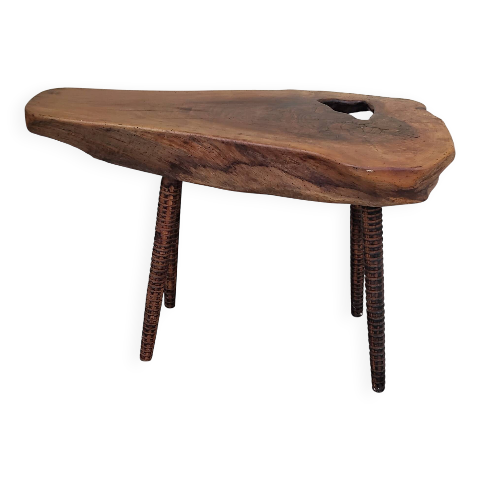 Vintage brutalist coffee table in solid walnut wood