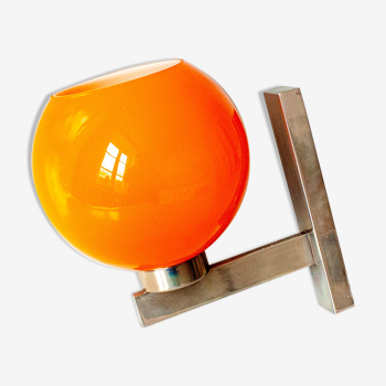 Vintage orange 1960s/70s mid century modern chrome and cased glass wall light