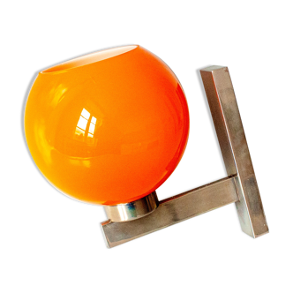 Vintage orange 1960s/70s mid century modern chrome and cased glass wall light