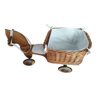 Wooden roller horse/wicker basket