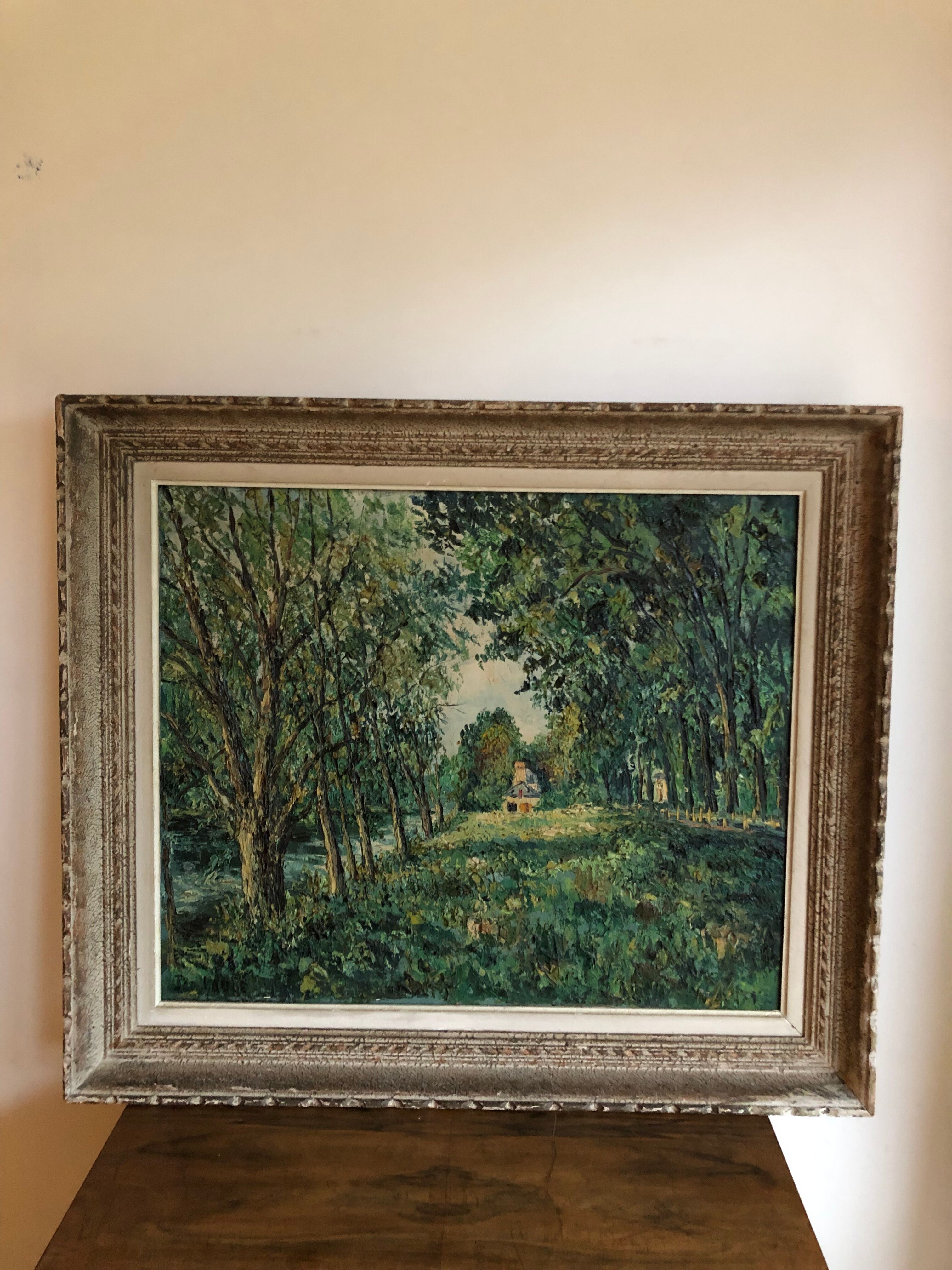 Oil on canvas House by the water