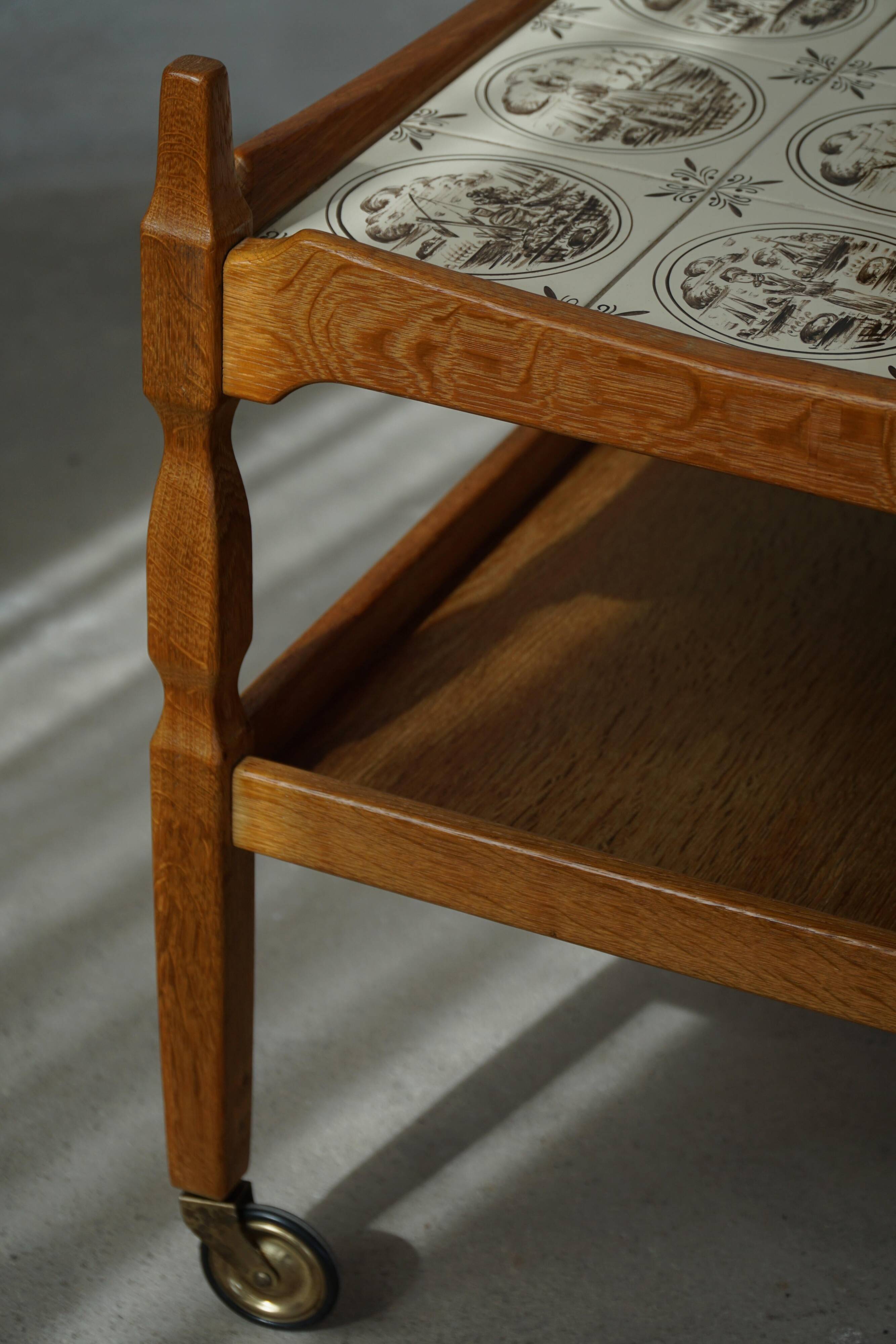 Modern Danish service trolley with tiled top, Henning Kjærnulf, Denmark, 1960s.