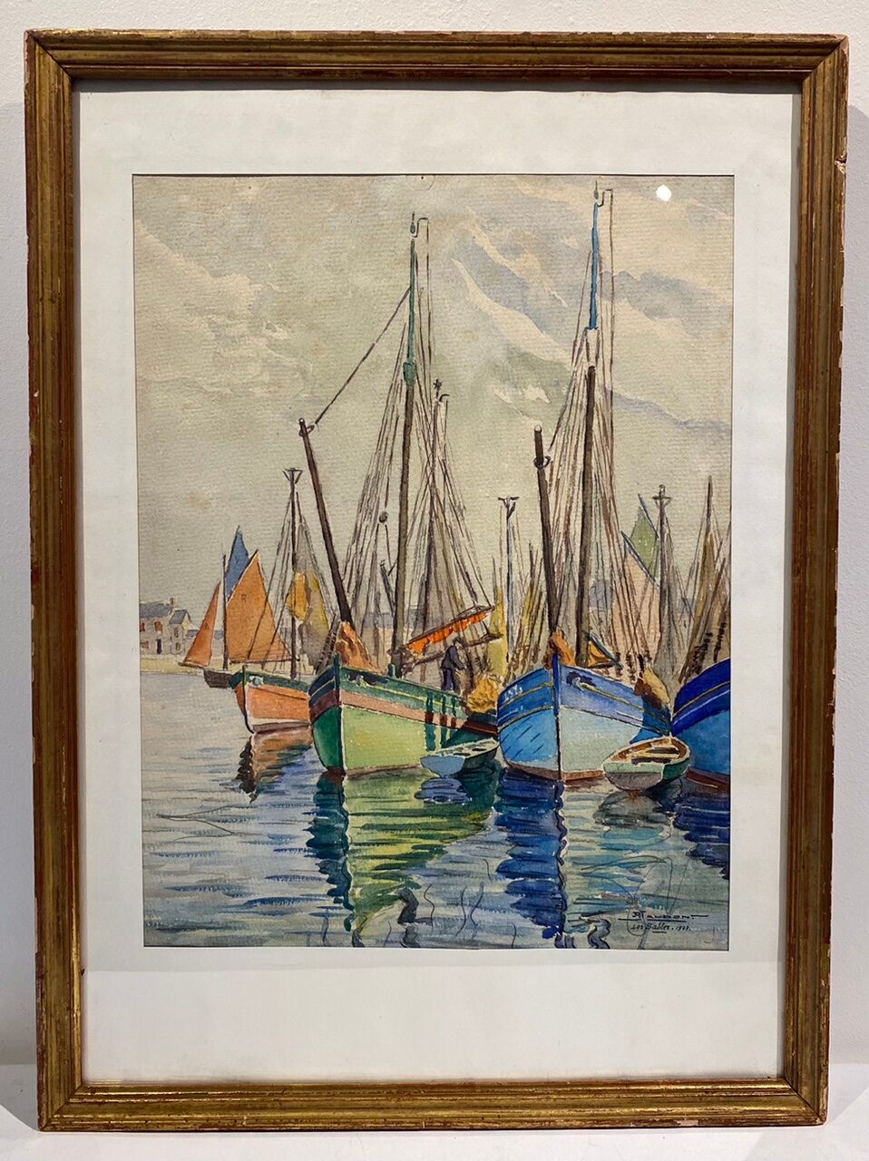 Old painting, Marine, signed and dated 1933