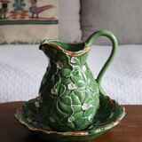 Pitcher and dish in strawberry leaf and flower slip