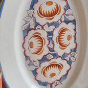 Oval white serving dish with floral patterns Floréal M.B.C.M.