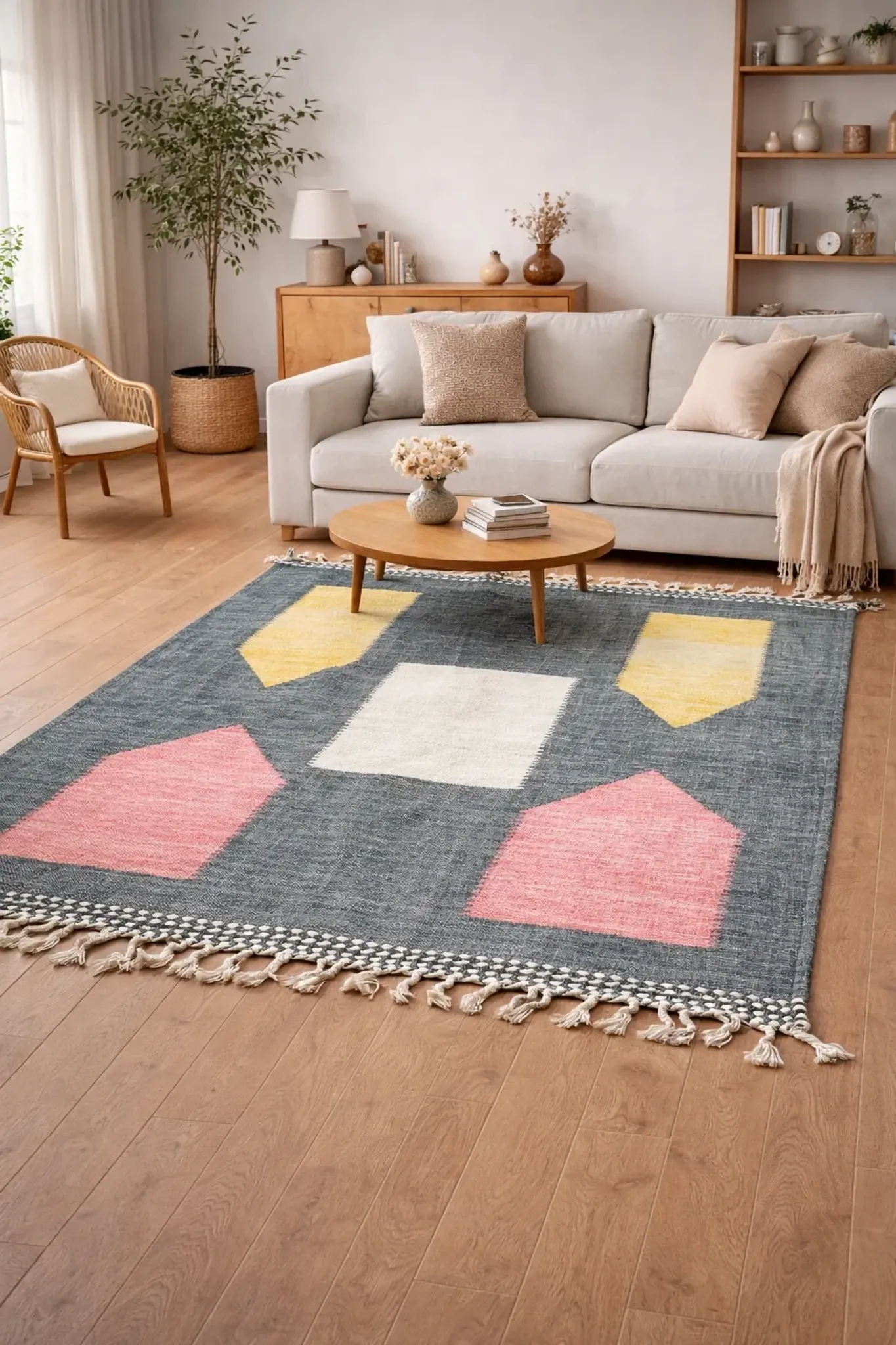 Berber carpet in fine wool – Soft contrasting shapes