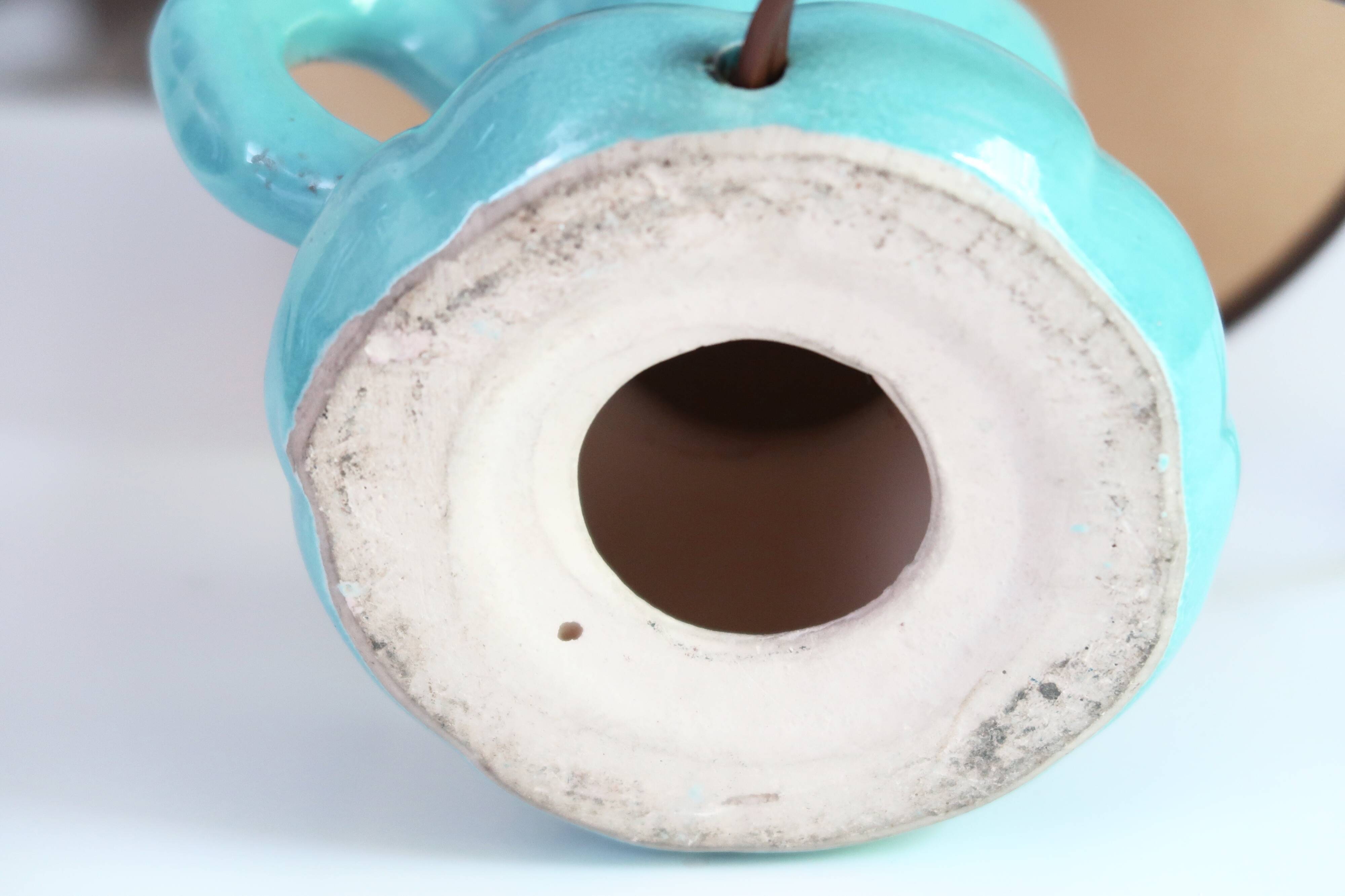 Blue ceramic lamp in the shape of a candle holder, 1960s