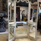 Mirror triptych style Louis XVI wooden rechampie cream XIX th century