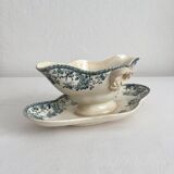 Opaque ironstone sauce boat "Bouquets of roses" from Gien