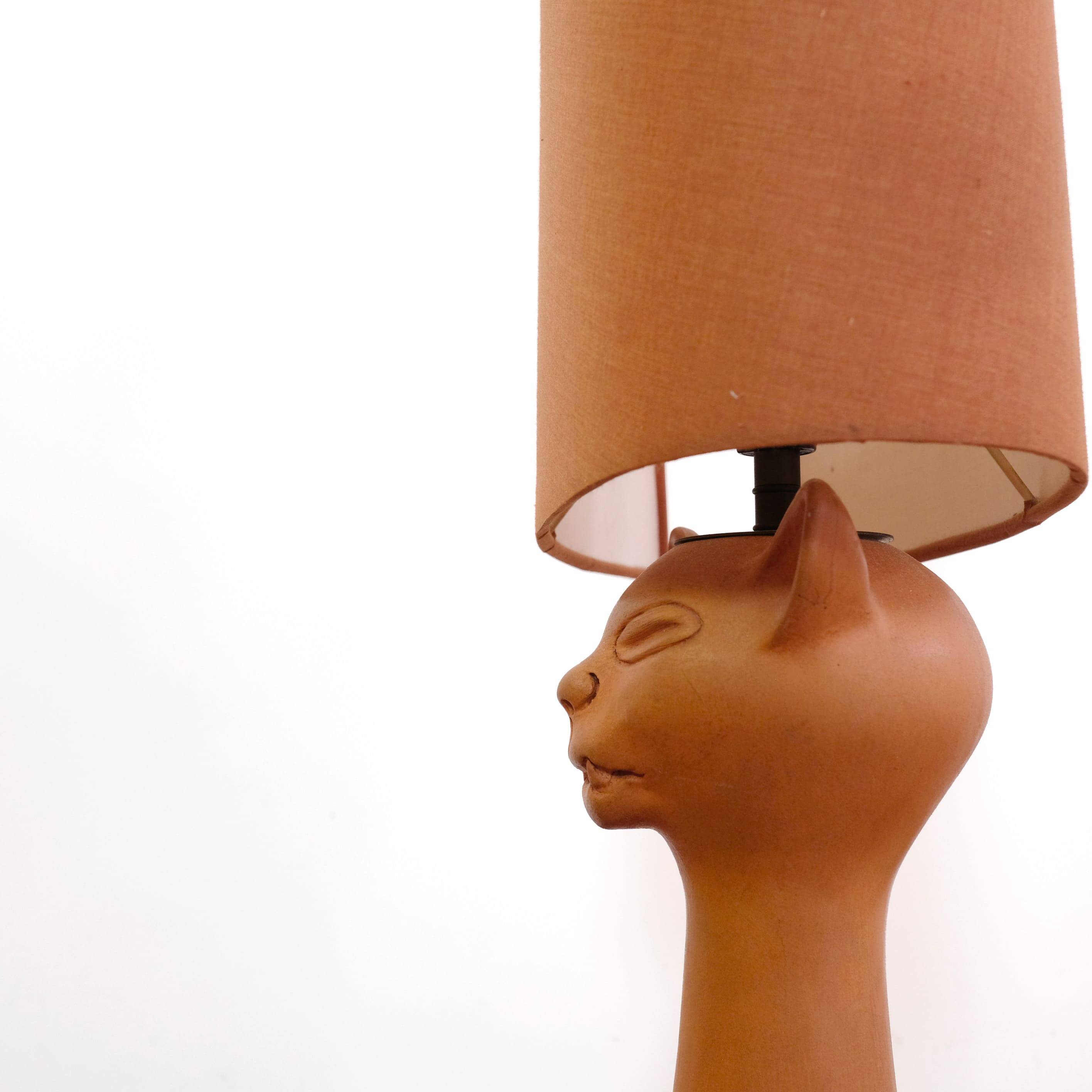 Jean Marais, terracotta cat lamp from the 70s-80s.