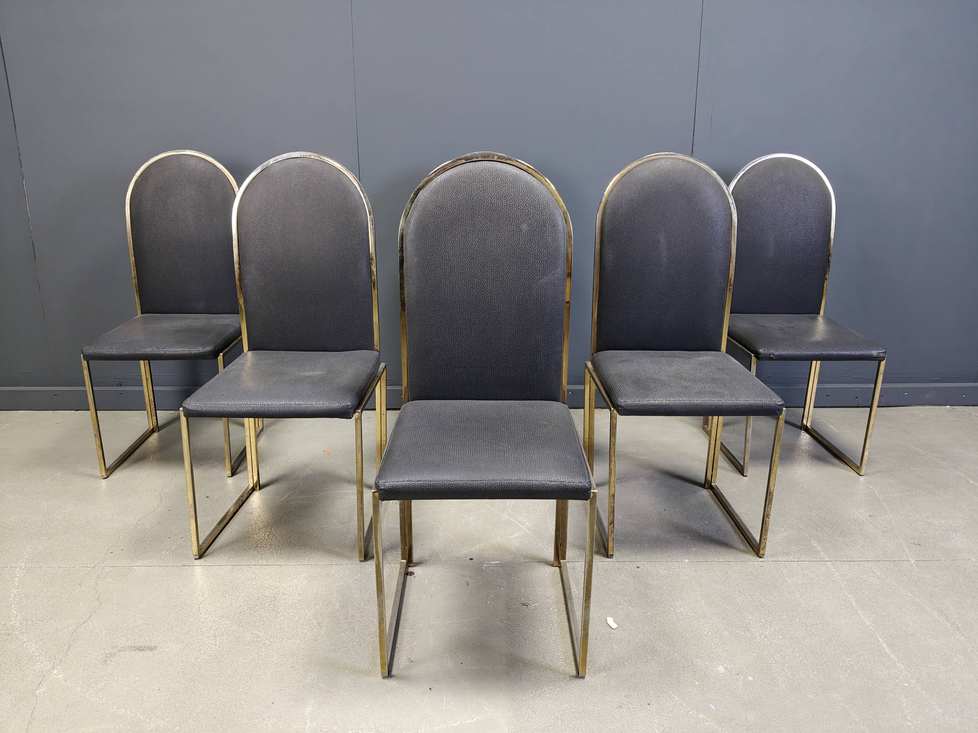 Chaises de salle à manger vintage en laiton de Belgochrom, années 1970