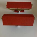 Pair of modernist swivel wall lights in red sheet metal, 1950s