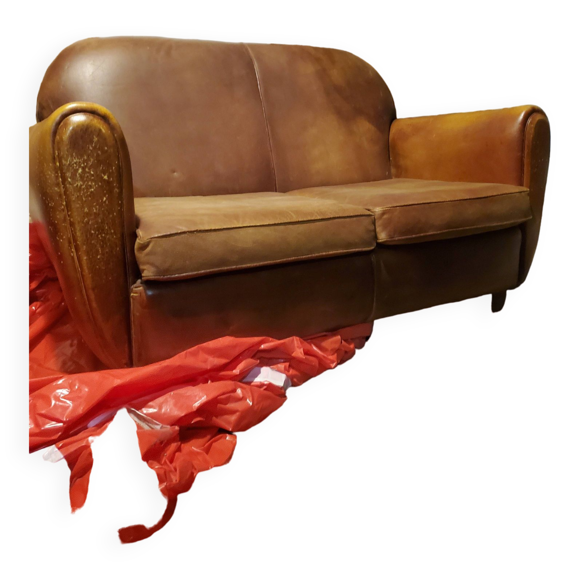 2-seater havana leather bench dimensions (in m): 1.30x0.75x0.75