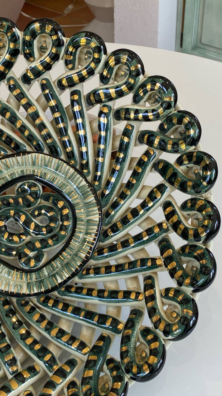 Large woven and twisted ceramic basket, Fase, Vallauris