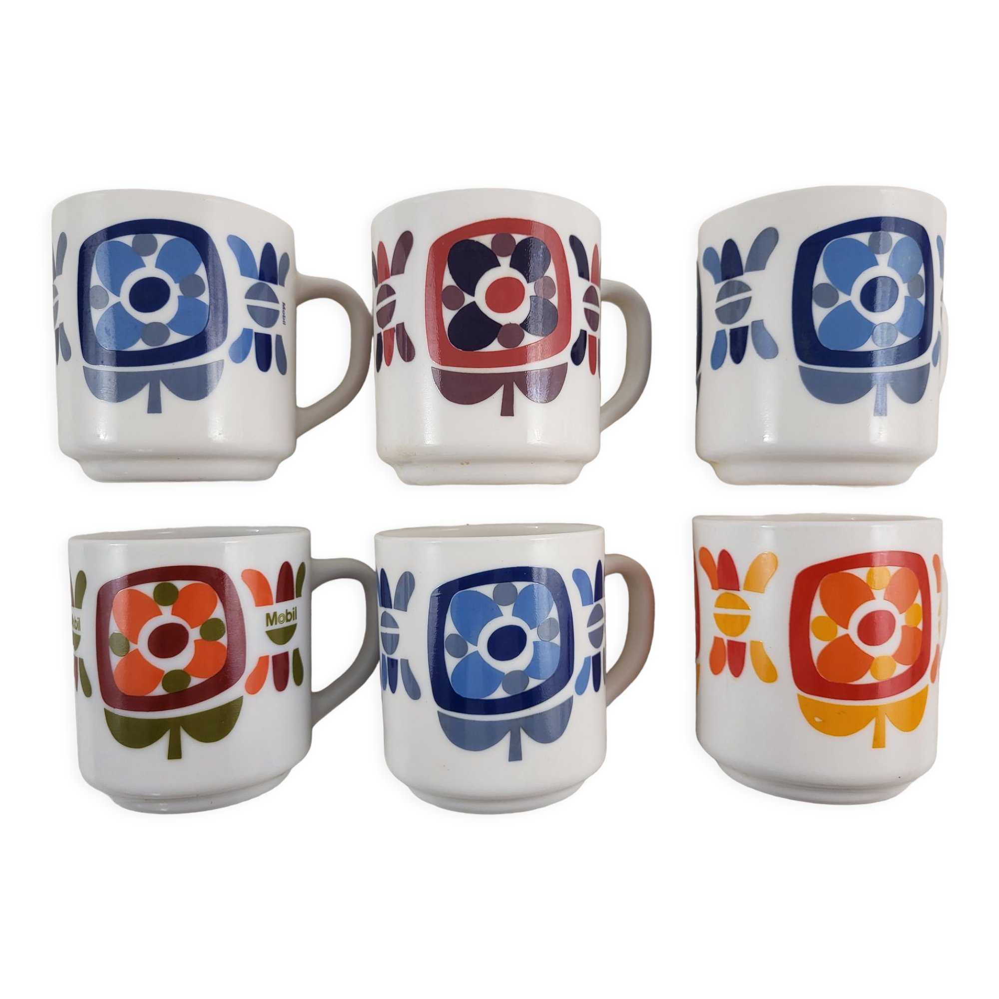 6 mugs vintage mobil design j-c. collector's miller